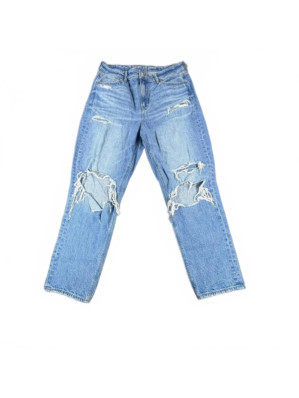 American Eagle Mom Jeans Size 10 Regular Distressed Light Wash Denim
